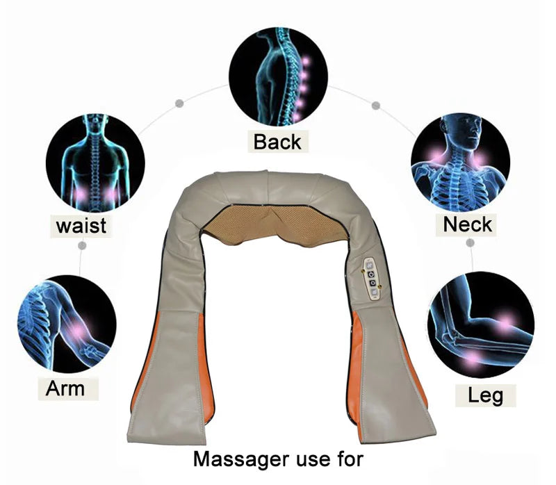 Home Car Electrical Body Neck Massager Back Relaxation Massagem U Shape Shoulder Shiatsu Infrared heated 3D Kneading Shawl belt