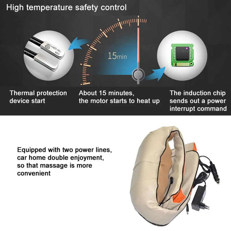 Home Car Electrical Body Neck Massager Back Relaxation Massagem U Shape Shoulder Shiatsu Infrared heated 3D Kneading Shawl belt