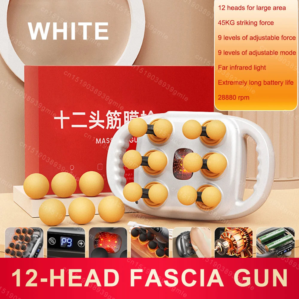 Fascia Gun 12/8 Heads Electric Massage Gun Muscle Relaxation High Frequency Back Massage Deep Tissue Muscle Fascia Massage Gun