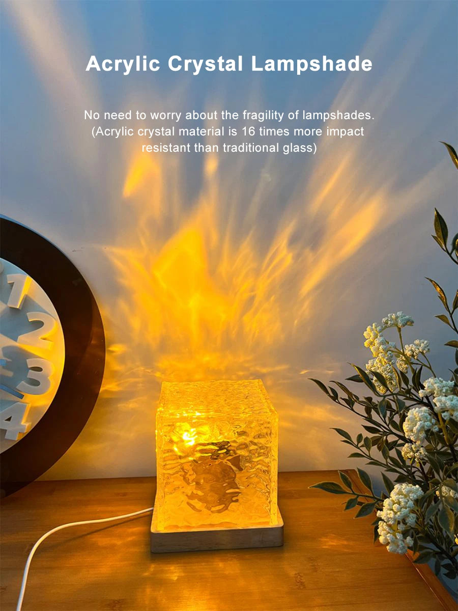 Ocean Wave Aurora Projector Light 16 Colors Dynamic Rotating Flame Crystal Lamp With Remote RGB Dimmable For Living Room Decor