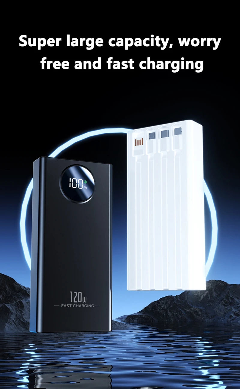 Xiaomi 120W 200000mAh Capacity Power Bank Large Capacity Super Fast Charging Portable Powerbank with 4 Wires for iPhone Huawei
