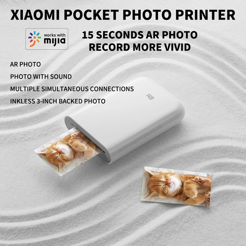Xiaomi AR Printer 300dpi Portable Photo Mini Pocket With DIY Share 500mAh Picture Printer Pocket Printer Work With Mihome APP