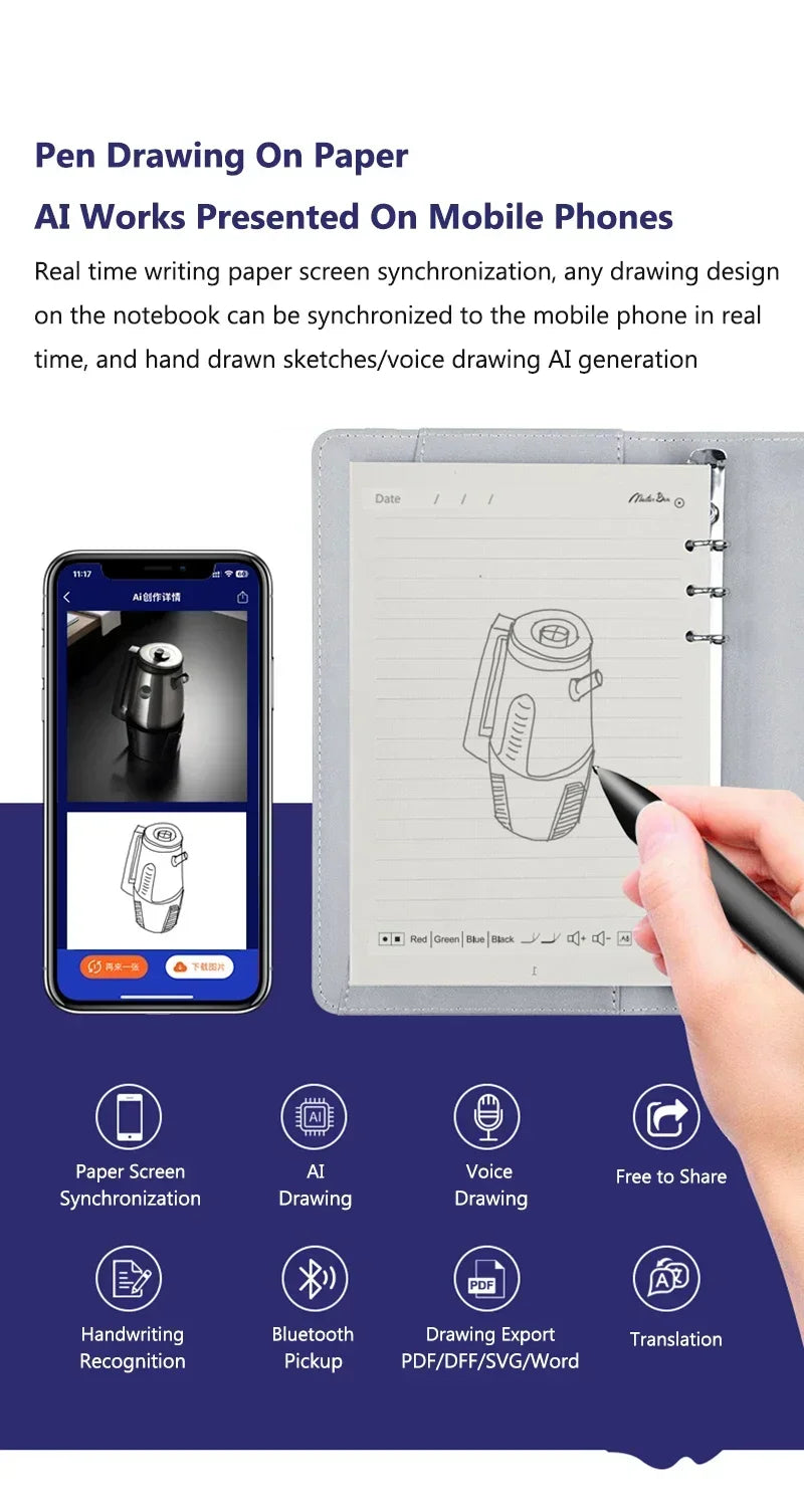 AI Bluetooth Digital Handwriting Note Book A5 Smart Sync Pen Diary Writing Set Cloud Notebook Drawing Writing Pads Playback Note
