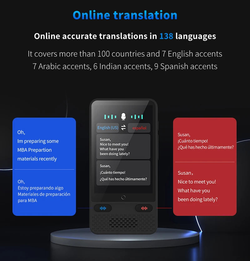 Language Translator Device AI Translation Support ChatGPT 138 Languages Translation Two Way Real Time Voice Translation with