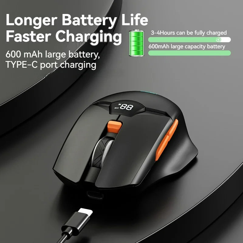 Wireless Bluetooth Mouse, Smart Screen Display, Dual Mode Mute Button, 600mAh Lithium Battery, Office Mouse for Tablet, Notebook