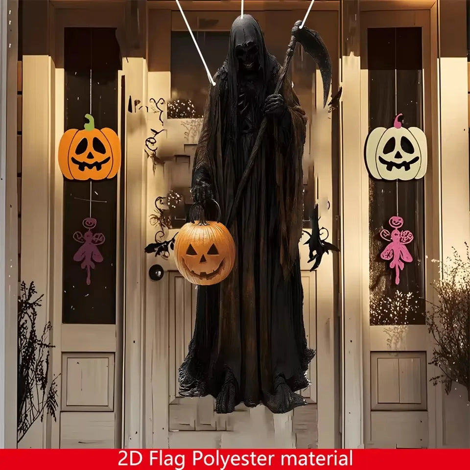2D Halloween Horror Evil Pumpkin Man Hanging Background Cloth Halloween Terror Atmosphere Indoor and Outdoor Decoration Supplies