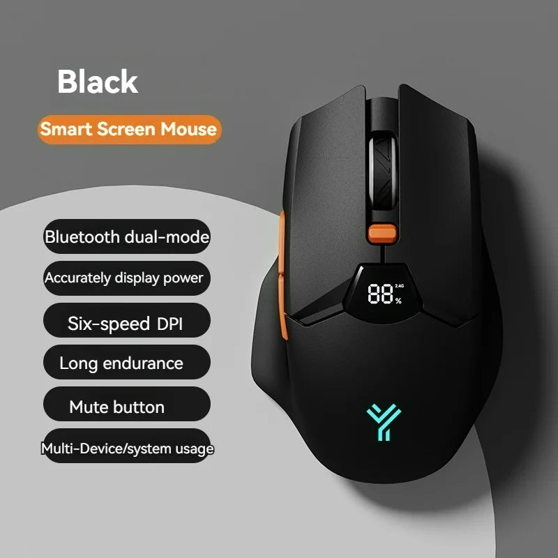 Wireless Bluetooth Mouse, Smart Screen Display, Dual Mode Mute Button, 600mAh Lithium Battery, Office Mouse for Tablet, Notebook