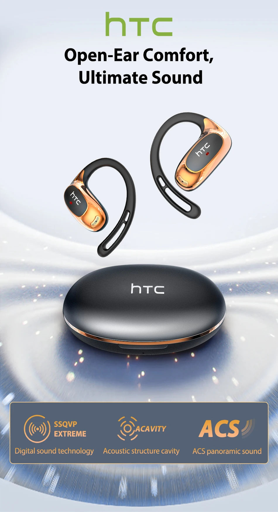 HTC NE35 Bluetooth V6.0 AI Translation Earphones OWS Sport Headphone Comfortable Ultra-light Earhook Wireless Headphone with Mic