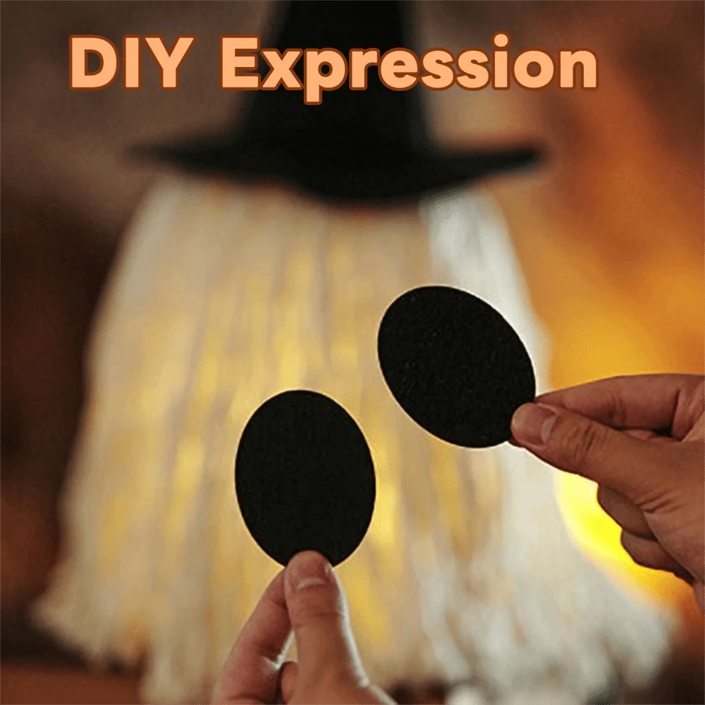 Luminous Halloween Hanging Ghost Light LED with Hat Specter Ornaments DIY Expression White Tassels Mop Head Desktop Decoration