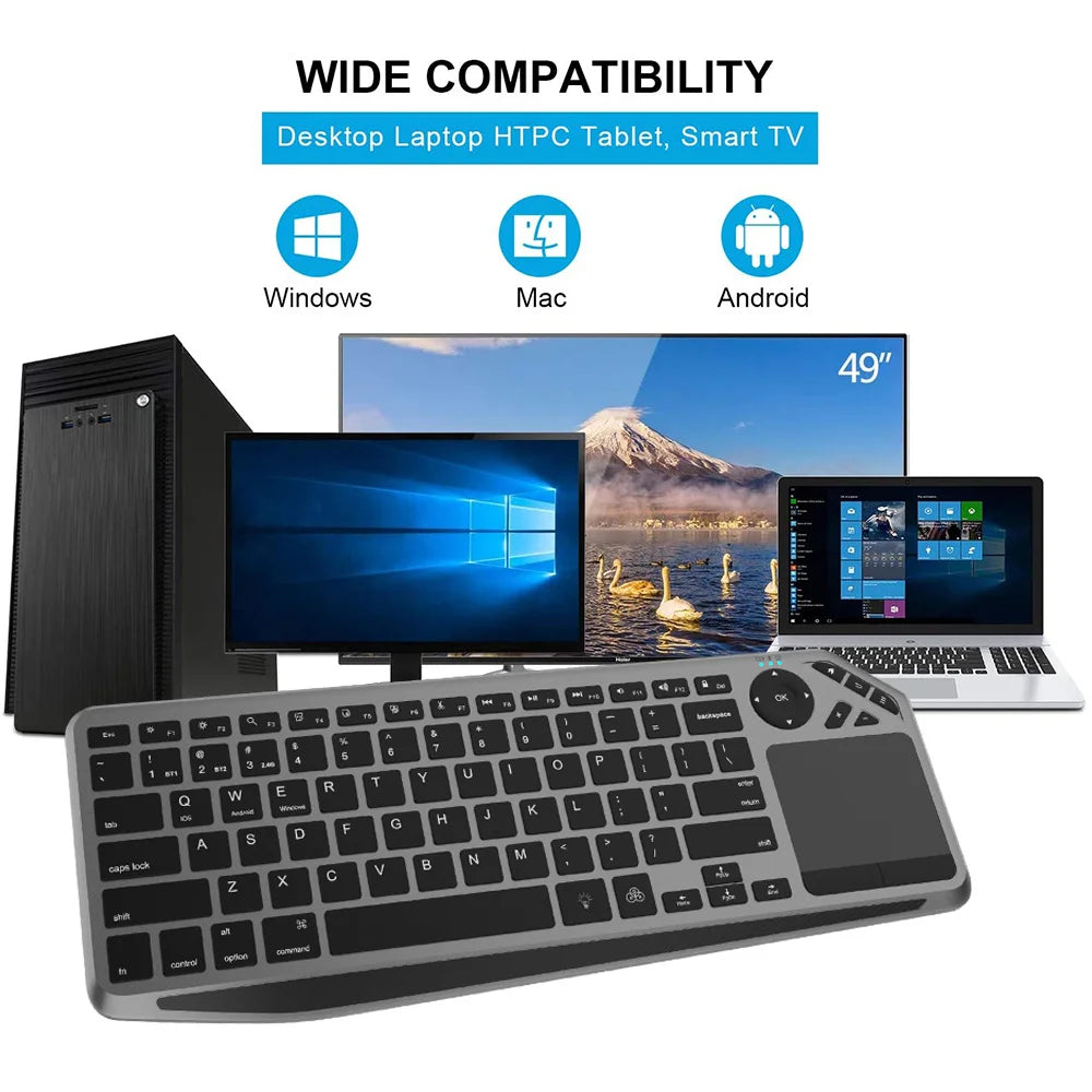 Bluetooth Wireless Keyboard with Touchpad 7-Colors Backlit 2.4g Rechargeable Trackpad Keyboard for Smart TV, IOS IPhone/IPad
