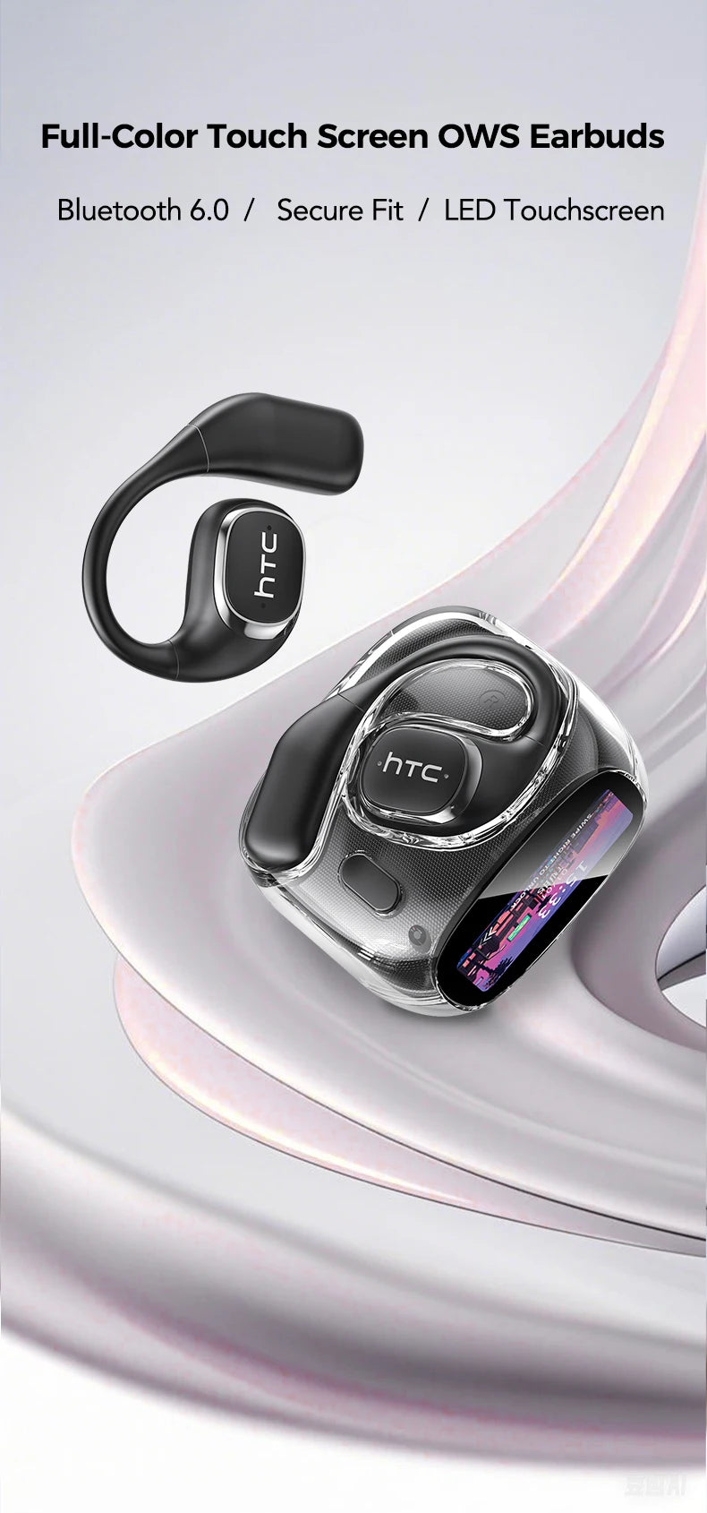 Translator HTC NE11 Bluetooth 6.0 OWS Wireless Headphones Translation Earphones Full-Color Touch Screen Ultra Long Battery Life