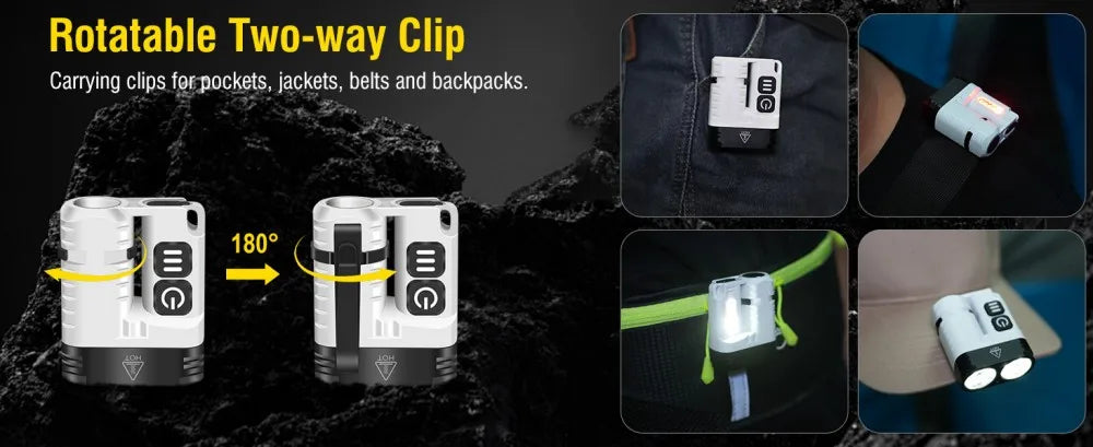 BORUiT U6 SST20 LED EDC Flashlight Keychain Work Light Type-C Rechargeable Clip Torch with Magnet Camping Pocket Lantern