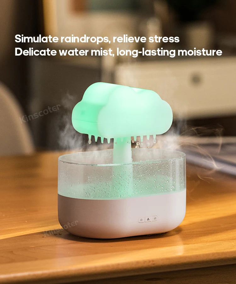 Cloud Air Humidifier Electric Aroma Essential Oil Diffuser Ultrasonic Mist Rain Cloud Color Night Light Raindrops White Noise