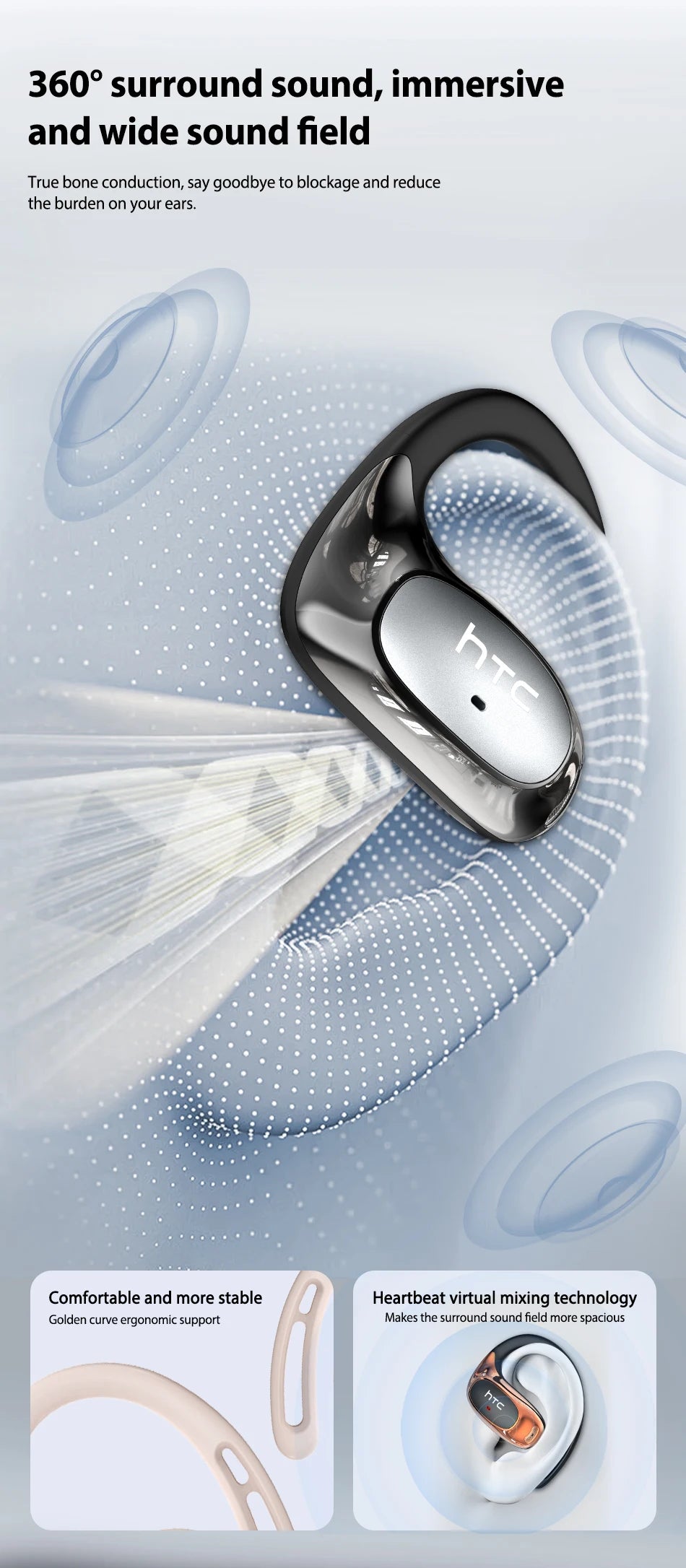 HTC NE35 Bluetooth V6.0 AI Translation Earphones OWS Sport Headphone Comfortable Ultra-light Earhook Wireless Headphone with Mic