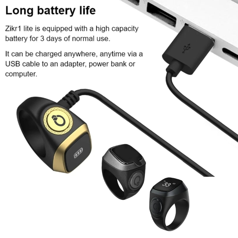 Electronic Digital Finger Counter OLED Display Tasbih Tally Counter & Prayer Time Reminder Prayer Tally Counter