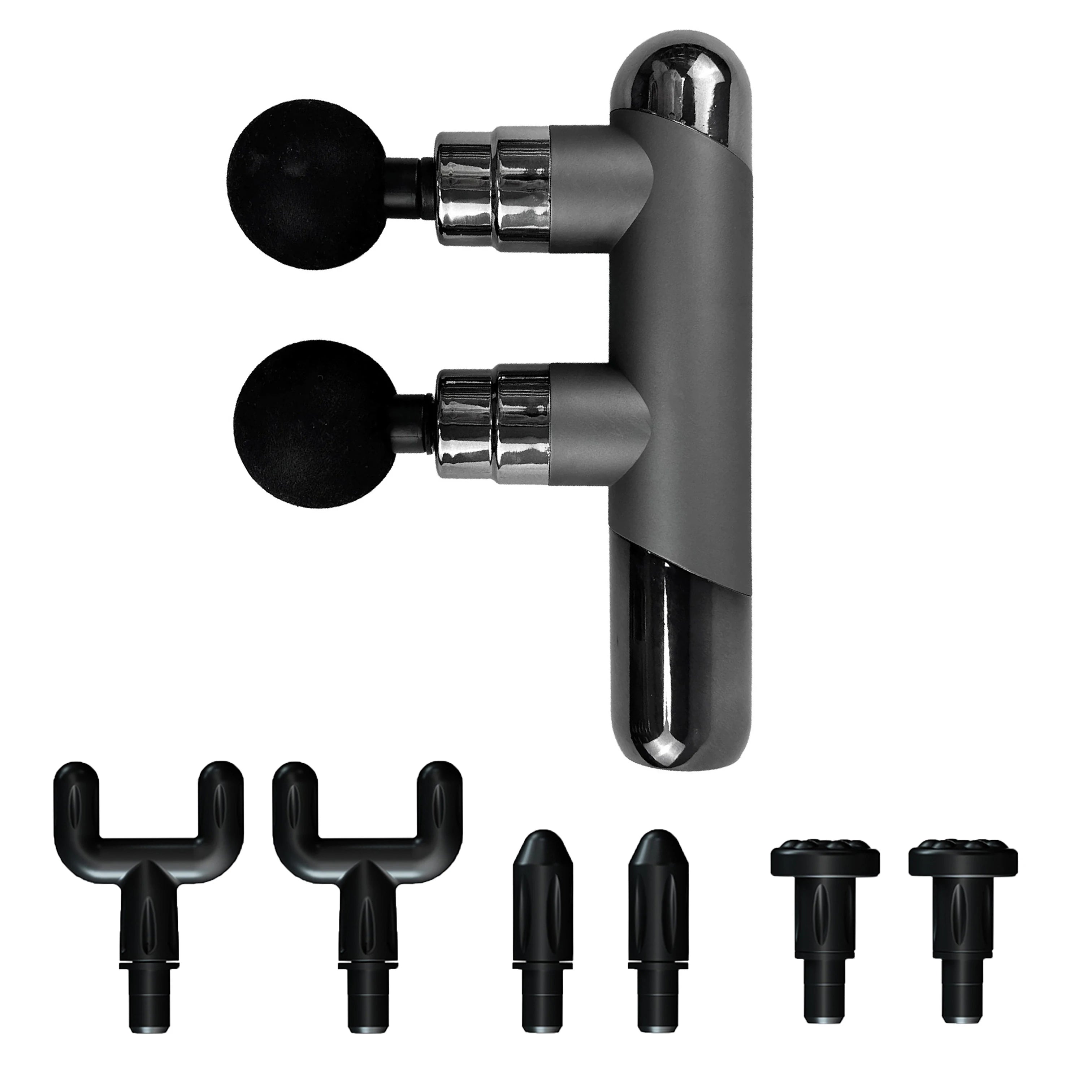 USB charging dual head fascia gun with 6-speed force adjustment and 4 pairs (8 pieces) of massage heads, double massage massager