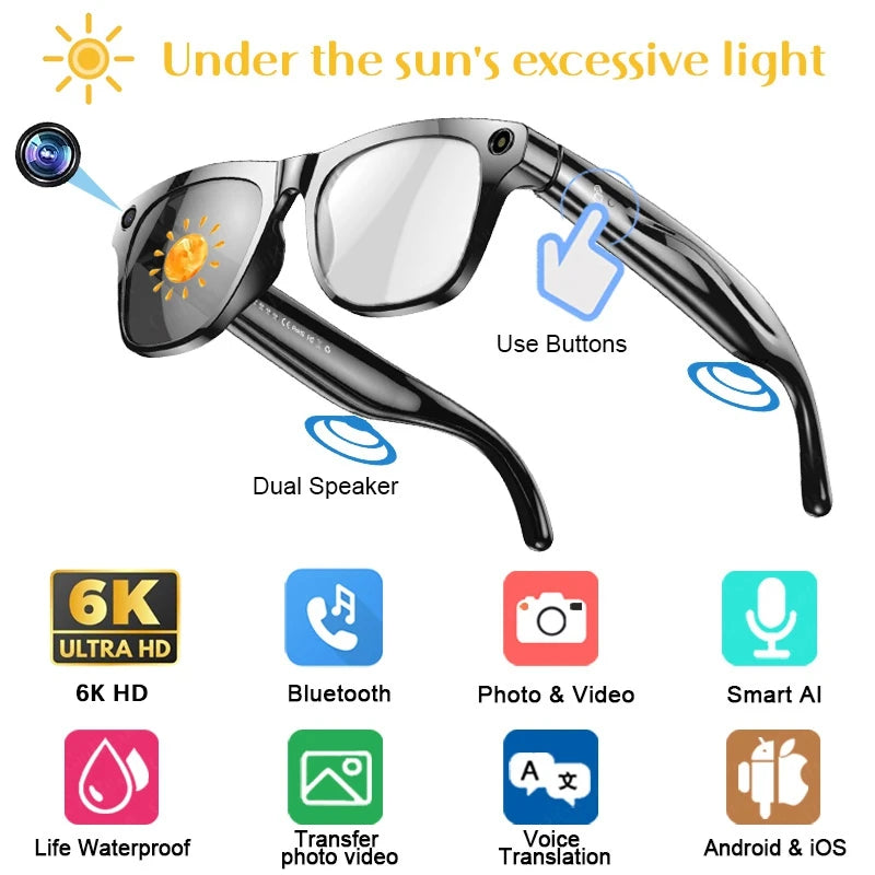 Xiaomi 8K HD AI Smart Glasses Photochromic Multifunction Bluetooth Calling Voice Assistant Music Player Translate Camera Glasses