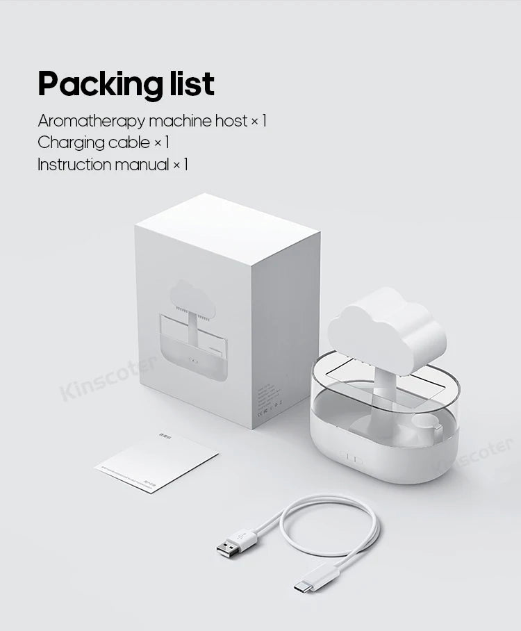 Cloud Air Humidifier Electric Aroma Essential Oil Diffuser Ultrasonic Mist Rain Cloud Color Night Light Raindrops White Noise