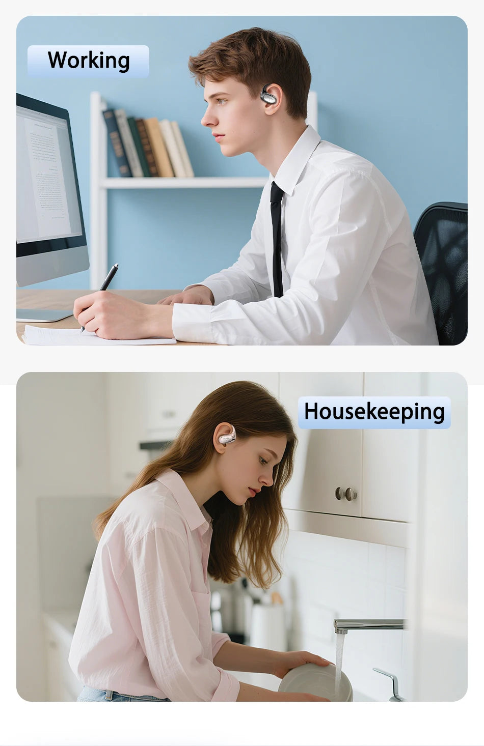 HTC NE35 Bluetooth V6.0 AI Translation Earphones OWS Sport Headphone Comfortable Ultra-light Earhook Wireless Headphone with Mic