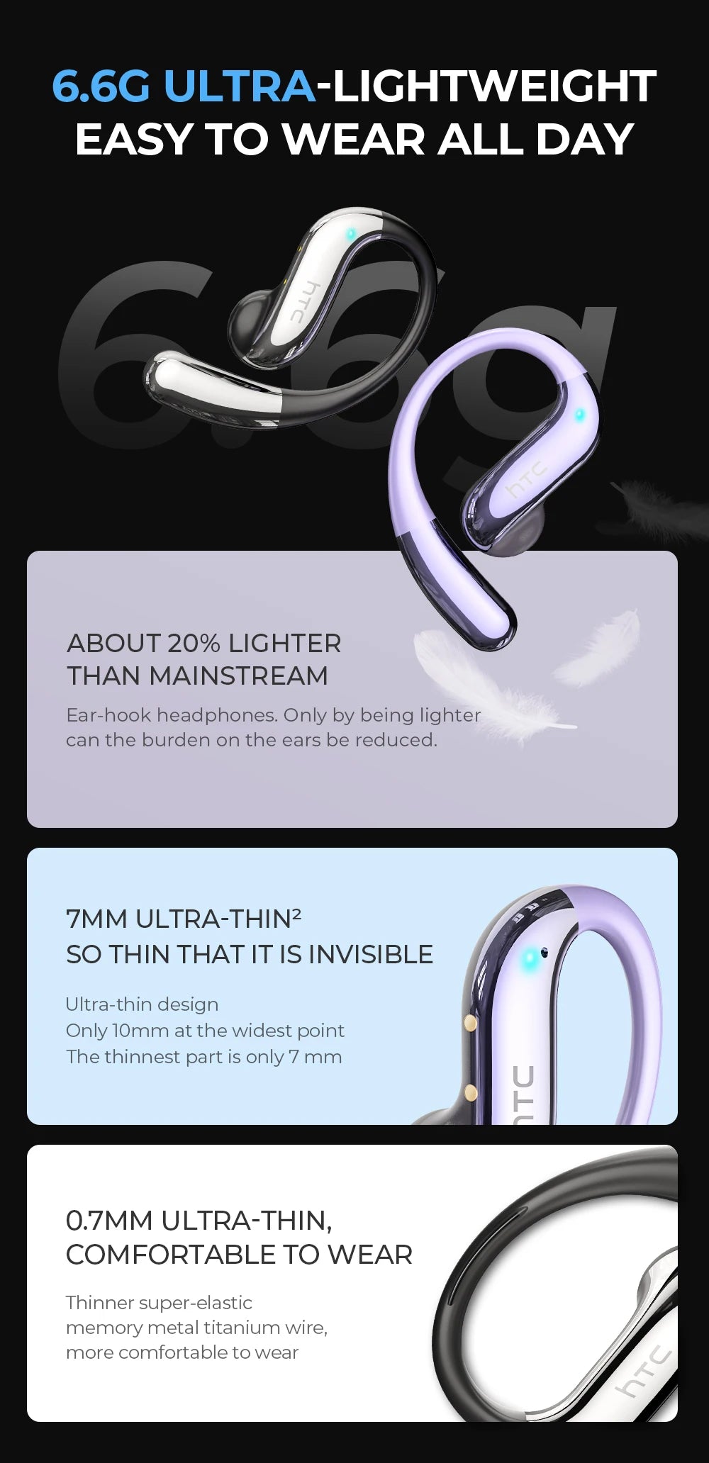 Translator HTC NE23 OWS Wireless Headphones 6.0 Translation Earphones Dual Noise Reduction Calls IP55 Professional Protection