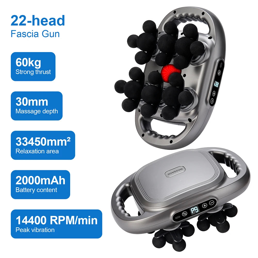 22-Head Fascia Gun High Frequency Vibration Body Massage Gun Back Massager Waist Massager Neck Shoulder Thigh Fascia masajeador