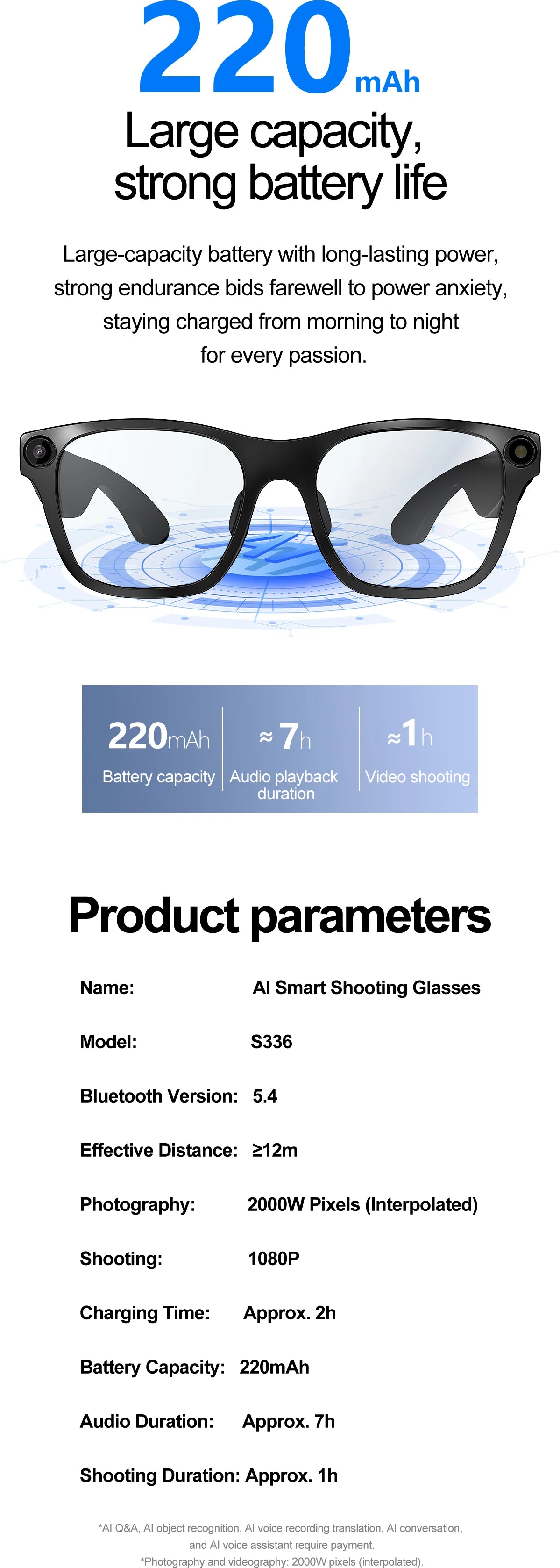 New OTA Upgrade Smart Glasses 1080P HD Camera Video Record AI Chat GPT Function Q&A Translation Wireless Call Women Men Eyeglass