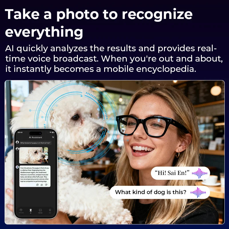 AI Smart Glasses - Touch Control AI Chat GPT Model 800W High-definition Shake-proof Real-time Translation Anti-blue Light