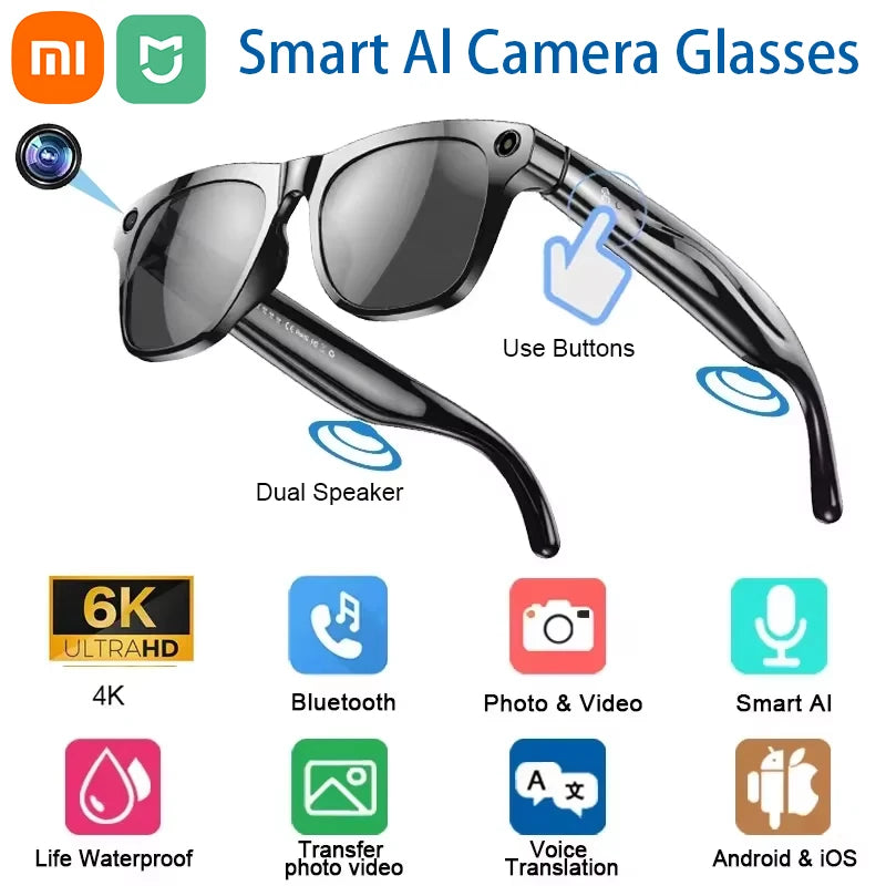 XIAOMI MIJIA 6K HD AI Smart Glasses Chat 260Mah Battery Voice Assistant Control GPT 100MP Camera Bluetooth Call  Smart Glasses