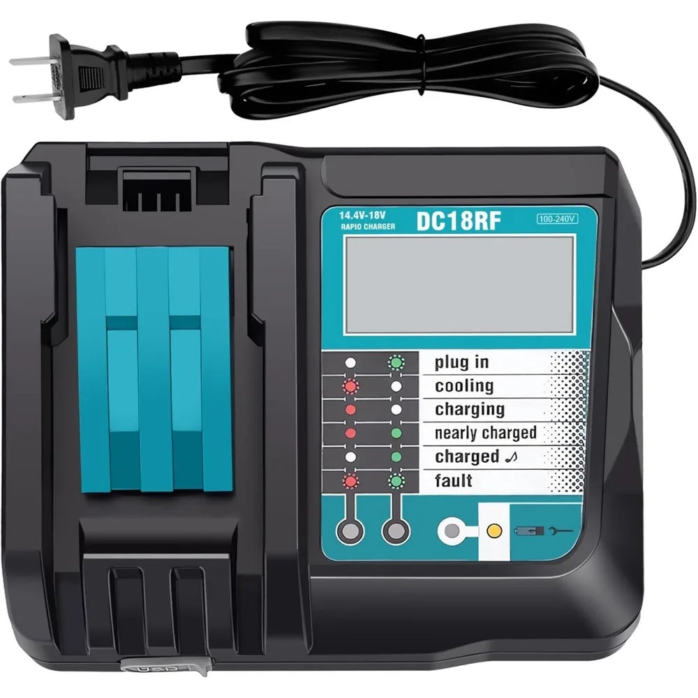DC18RF Li-ion Super Fast Charger for Makita 14.4V-18V Lithium Battery BL1860B,BL1830,,BL1415,BL1440 with LED Screen, USB Port