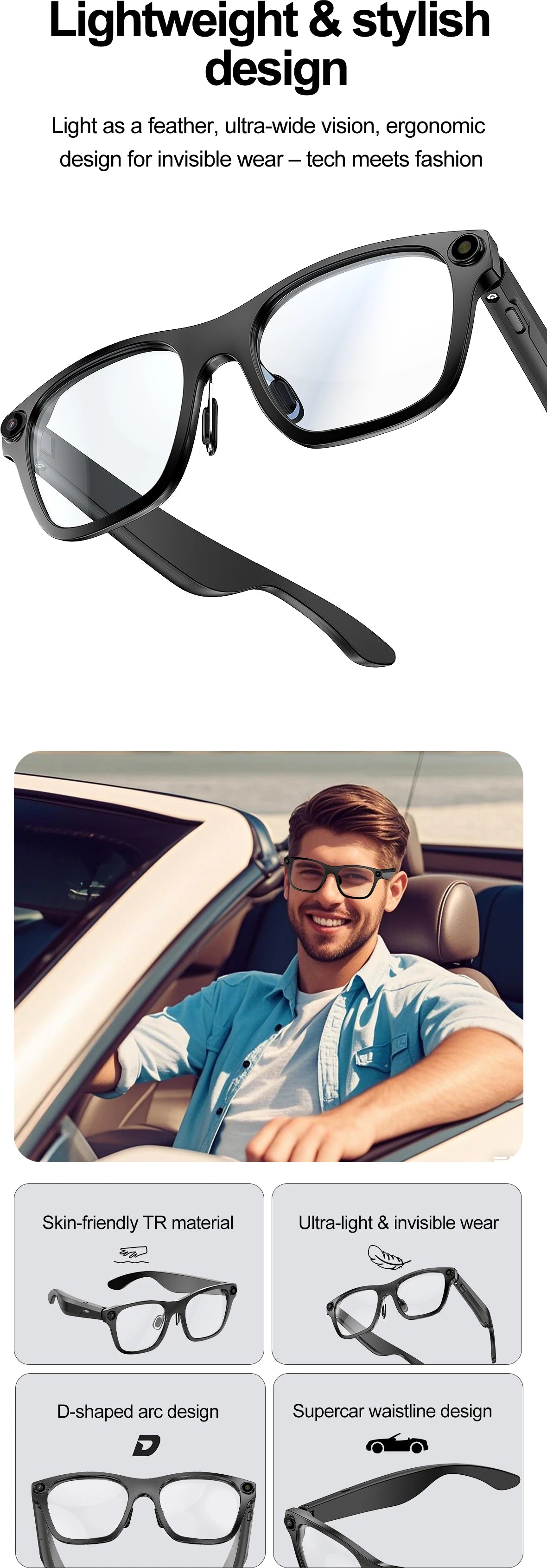 New OTA Upgrade Smart Glasses 1080P HD Camera Video Record AI Chat GPT Function Q&A Translation Wireless Call Women Men Eyeglass