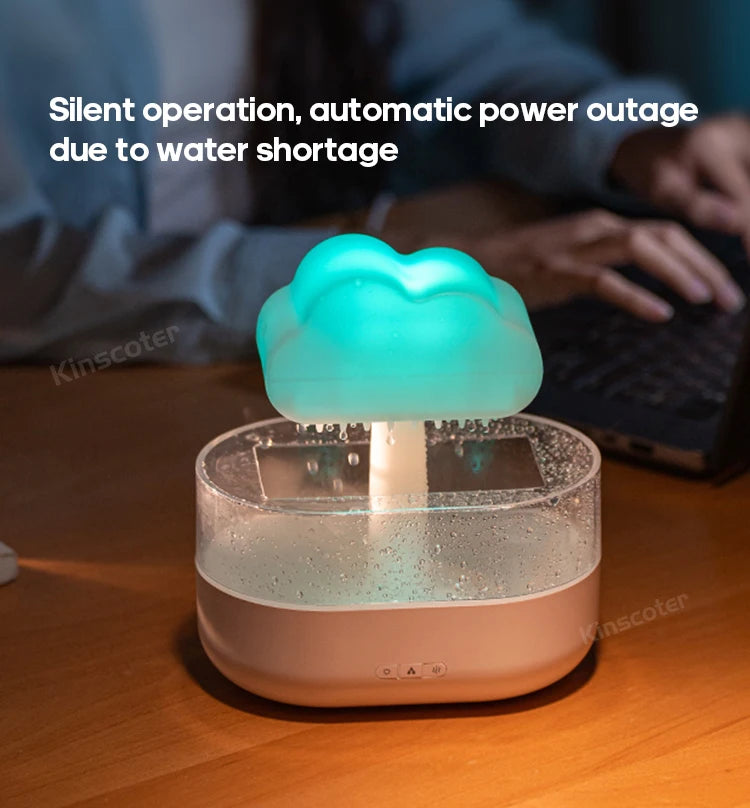 Cloud Air Humidifier Electric Aroma Essential Oil Diffuser Ultrasonic Mist Rain Cloud Color Night Light Raindrops White Noise