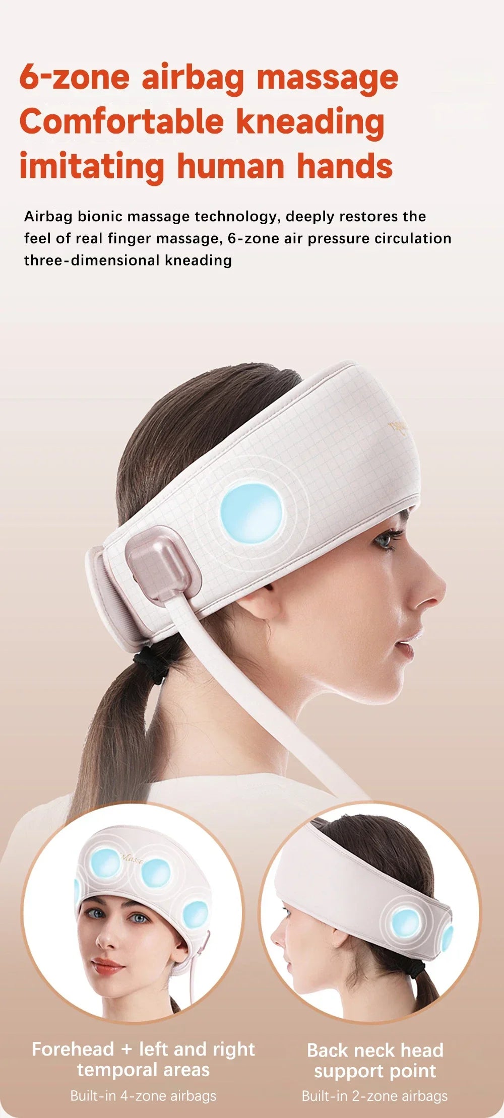 Electric Head Massager with Heat Air Pressure Head Massage Device Eye Muscle Massager Hot Compress Airbag Music 6-Zone Massager