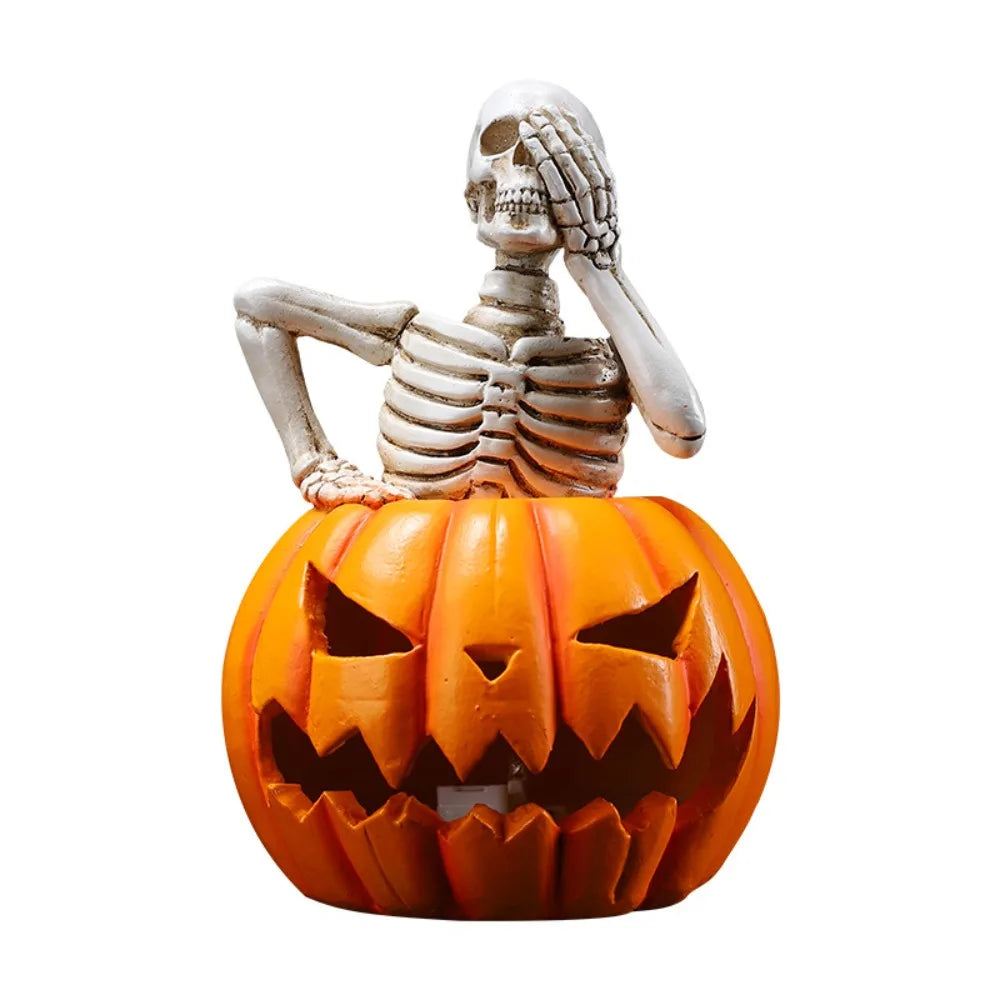 2025 Halloween Skeleton Pumpkin Lantern Ornament Halloween Party Funny Atmosphere Decoration Props Ghost Pumpkin Resin Crafts