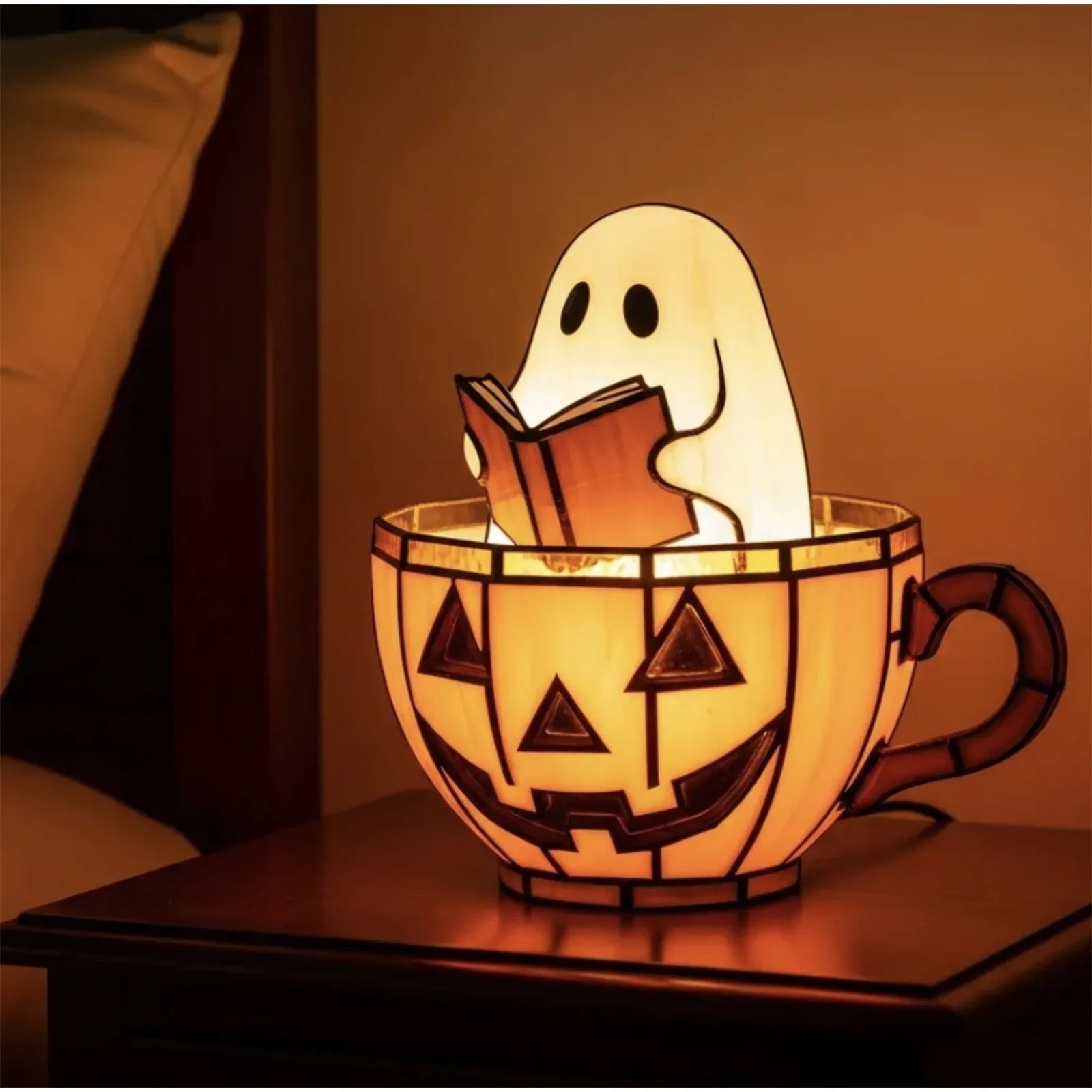 2025 Halloween Ghost Light Reading Book Lamp Adorable Pumpkin Led Light Resin Display Reading Night Light For Book Lover