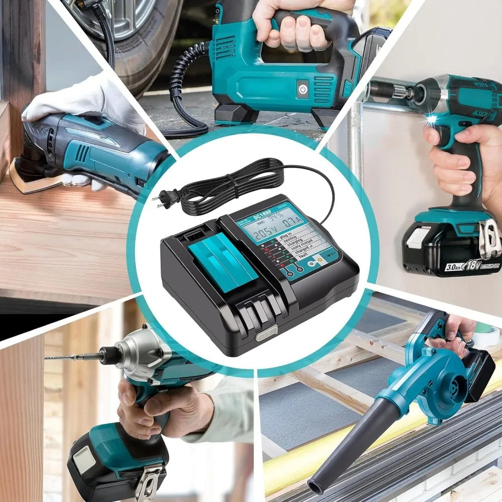 DC18RF Li-ion Super Fast Charger for Makita 14.4V-18V Lithium Battery BL1860B,BL1830,,BL1415,BL1440 with LED Screen, USB Port