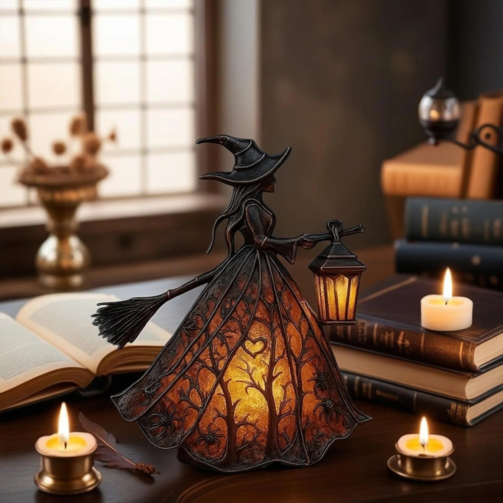 Halloween Witch Lamp Stained Gothic Witch Hat Led Lamp Spooky Decorative Standing Night Light Party Lighting Decorations