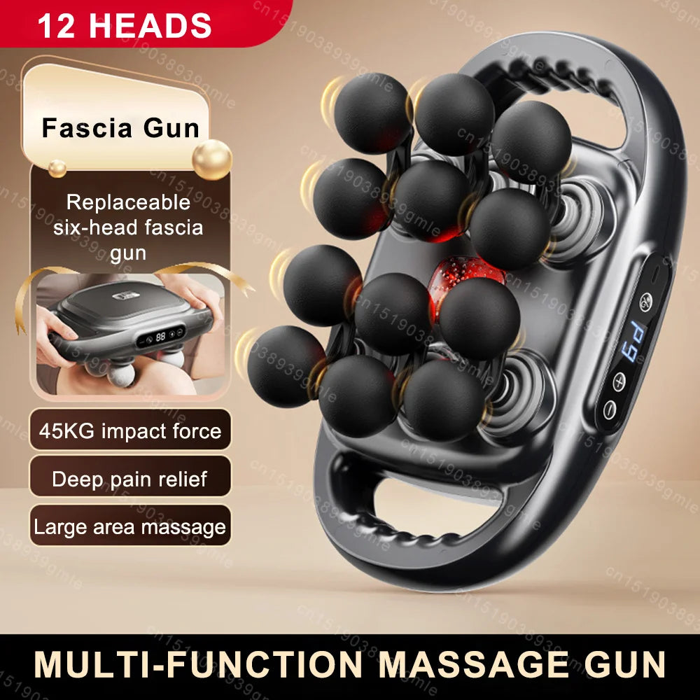 Fascia Gun 12/8 Heads Electric Massage Gun Muscle Relaxation High Frequency Back Massage Deep Tissue Muscle Fascia Massage Gun