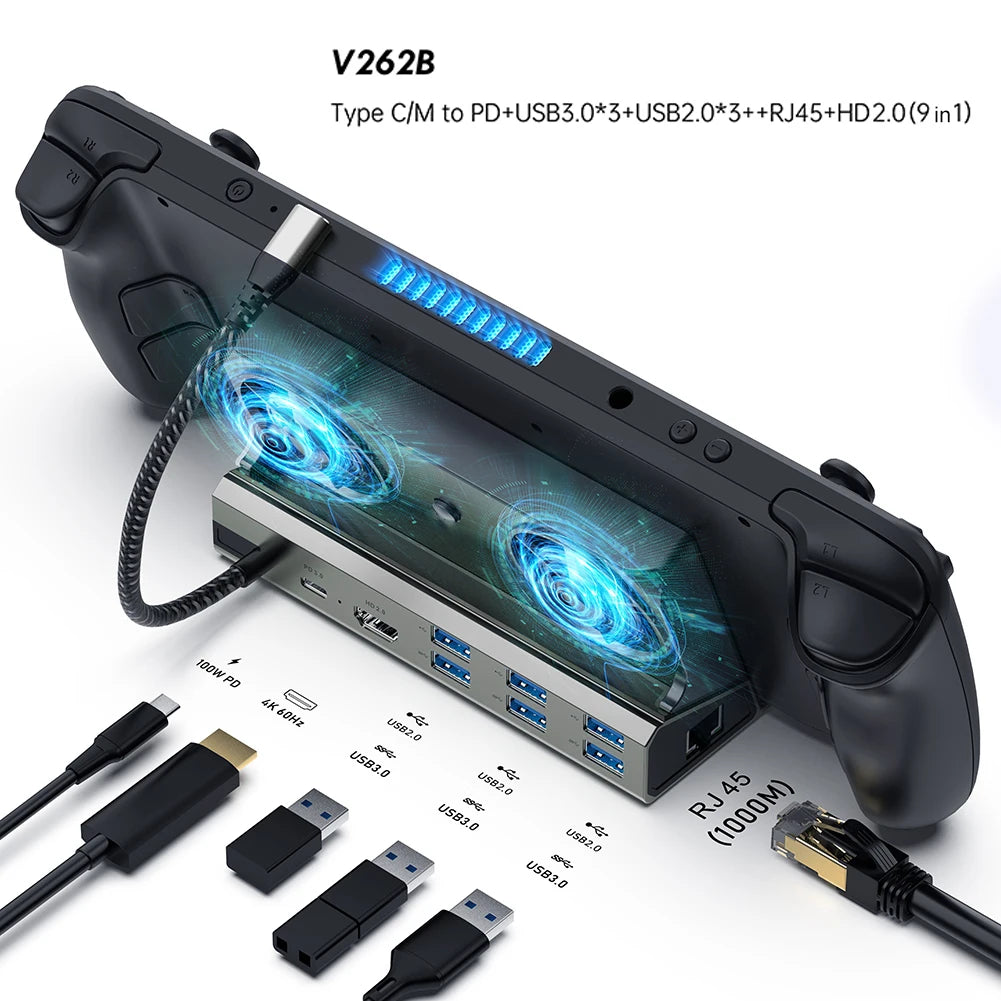 Dock Console Hub HDMI-Compatible USB C Docking Station 4K 60Hz Dock Stand Gigabit Ethernet 1000Mbps PD 100W RJ45 for Steam Deck
