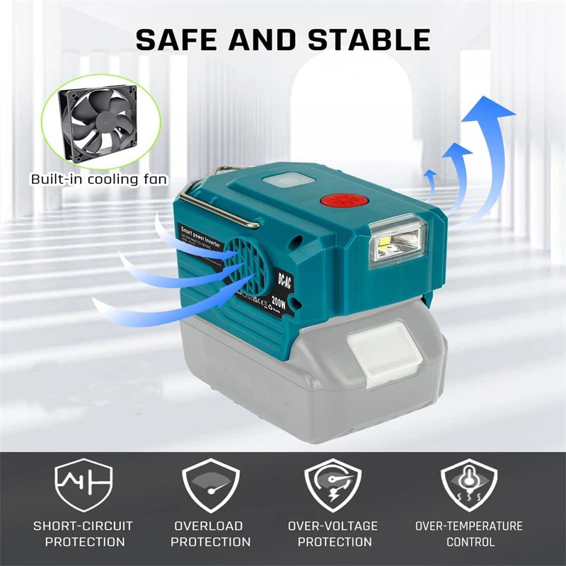 Power Inverter for Makita 18V Battery,DC 18V to AC 120V/220V Portable Power Station with USB,Type-C 280lm LED Light for Camping