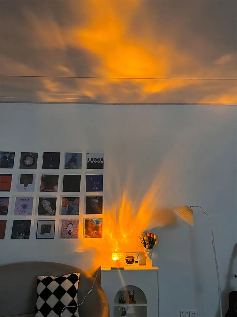 Ocean Wave Aurora Projector Light 16 Colors Dynamic Rotating Flame Crystal Lamp With Remote RGB Dimmable For Living Room Decor