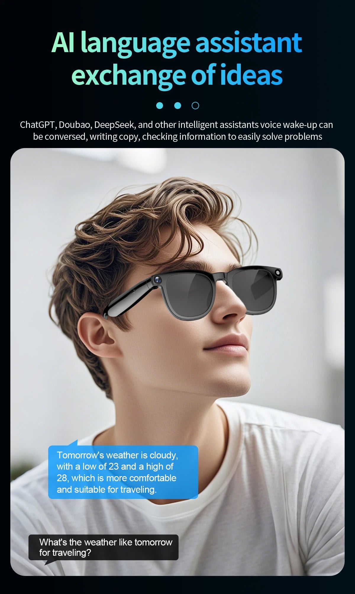 AI Smart Translate Glasses Photography Video Wifi Transmission Bluetooth Call Music Play Smart Glasses for Studying Travaling