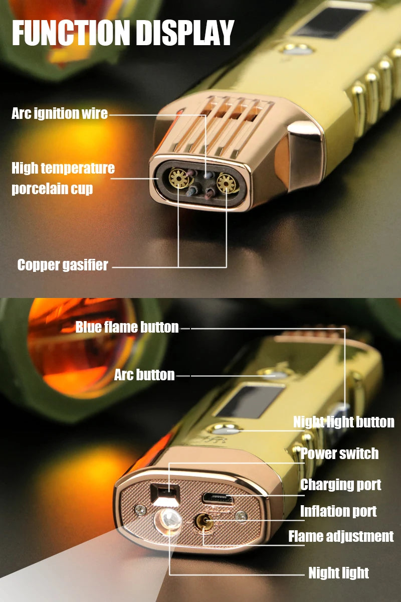 Multifunctional Gas And Electric Lighter  Double Arc  Double Blue Flame White Night Light With Power Display Outdoor Windproof