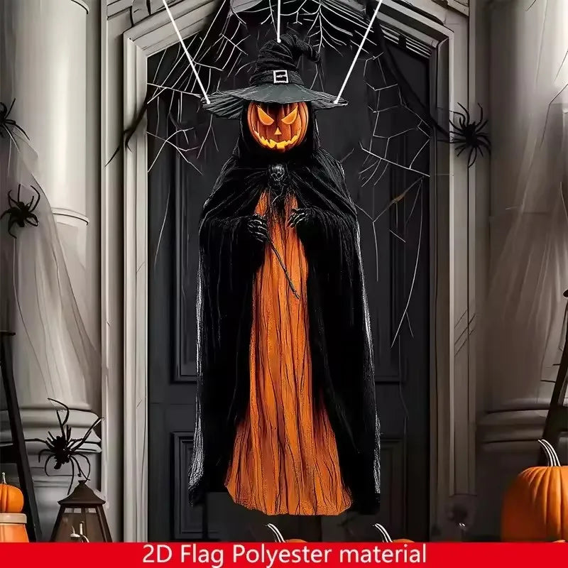 2D Halloween Horror Evil Pumpkin Man Hanging Background Cloth Halloween Terror Atmosphere Indoor and Outdoor Decoration Supplies