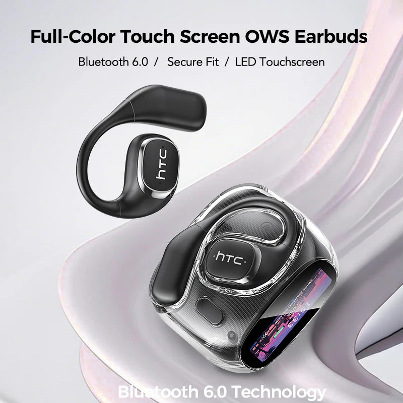 Translator HTC NE11 Bluetooth 6.0 OWS Wireless Headphones Translation Earphones Full-Color Touch Screen Ultra Long Battery Life