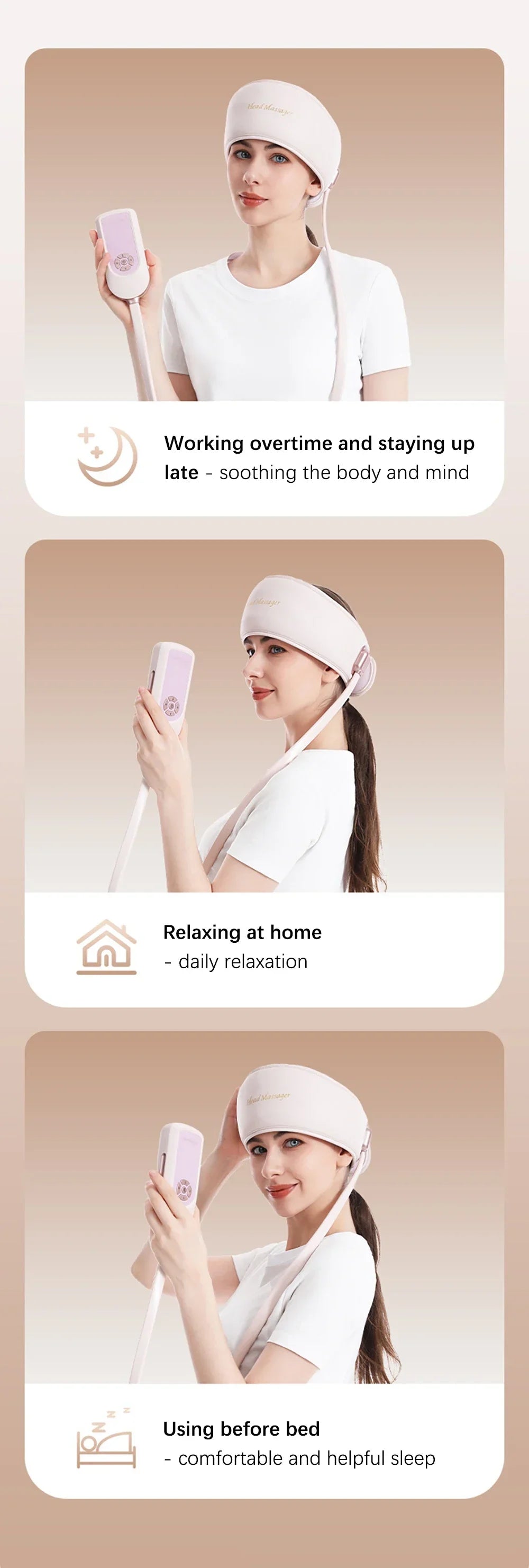 Electric Head Massager with Heat Air Pressure Head Massage Device Eye Muscle Massager Hot Compress Airbag Music 6-Zone Massager