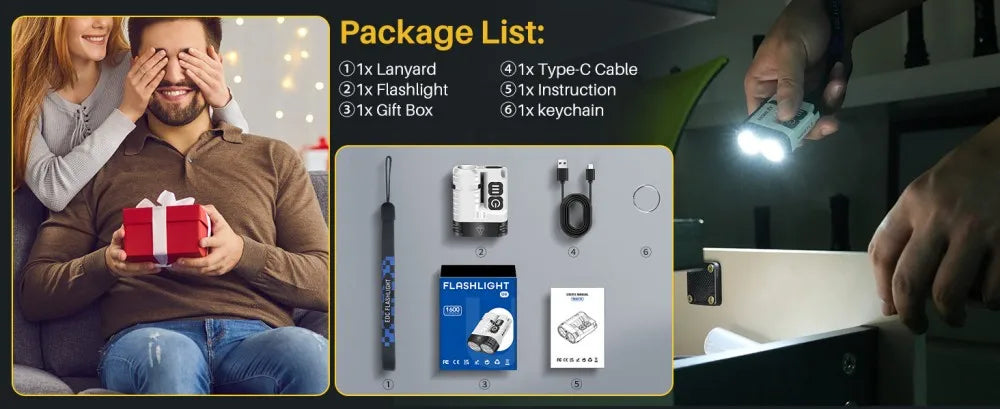 BORUiT U6 SST20 LED EDC Flashlight Keychain Work Light Type-C Rechargeable Clip Torch with Magnet Camping Pocket Lantern