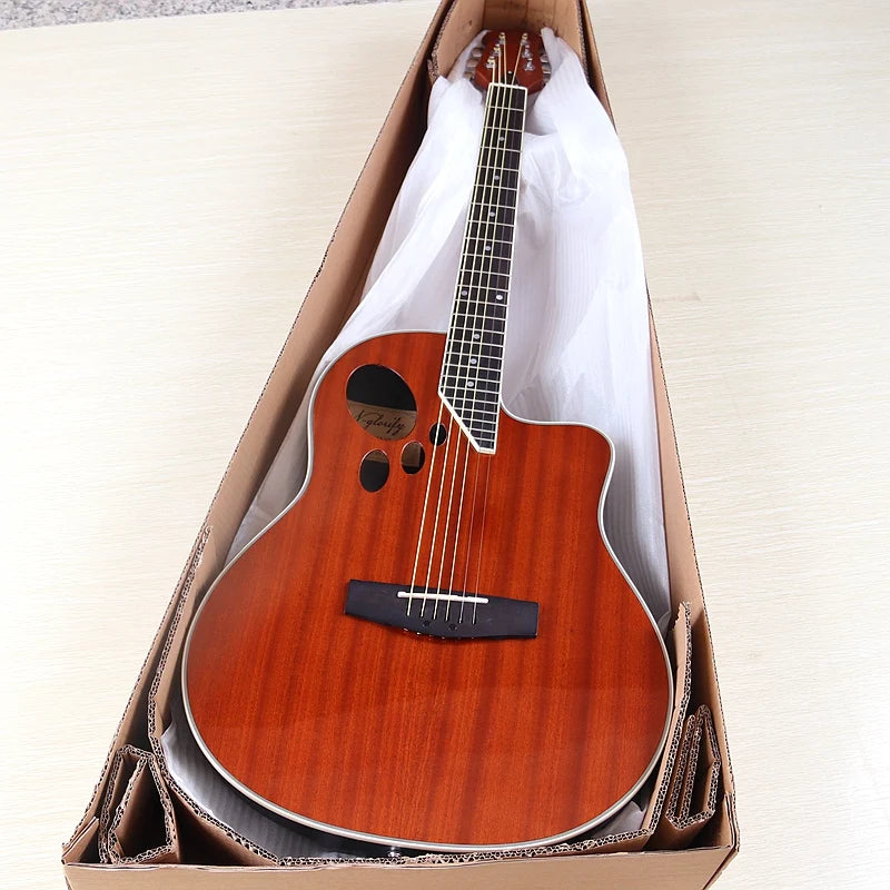 Electric Acoustic Guitar 6 Strings Round Back Ovation Model Brown 41 Inch Acoustic Guitar Cutaway Design Electric Folk Guitar