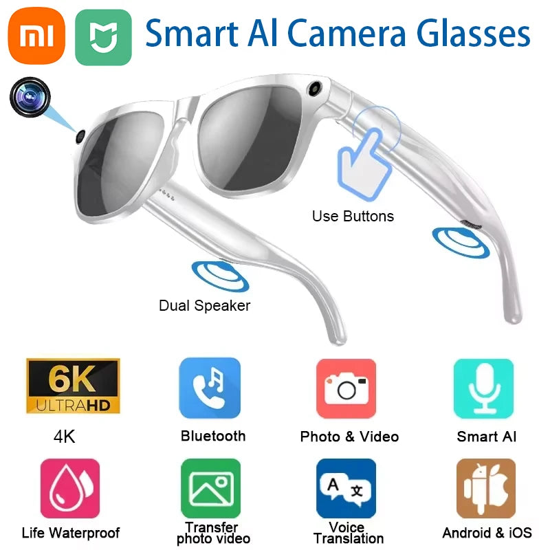 XIAOMI MIJIA 6K HD AI Smart Glasses Chat 260Mah Battery Voice Assistant Control GPT 100MP Camera Bluetooth Call  Smart Glasses