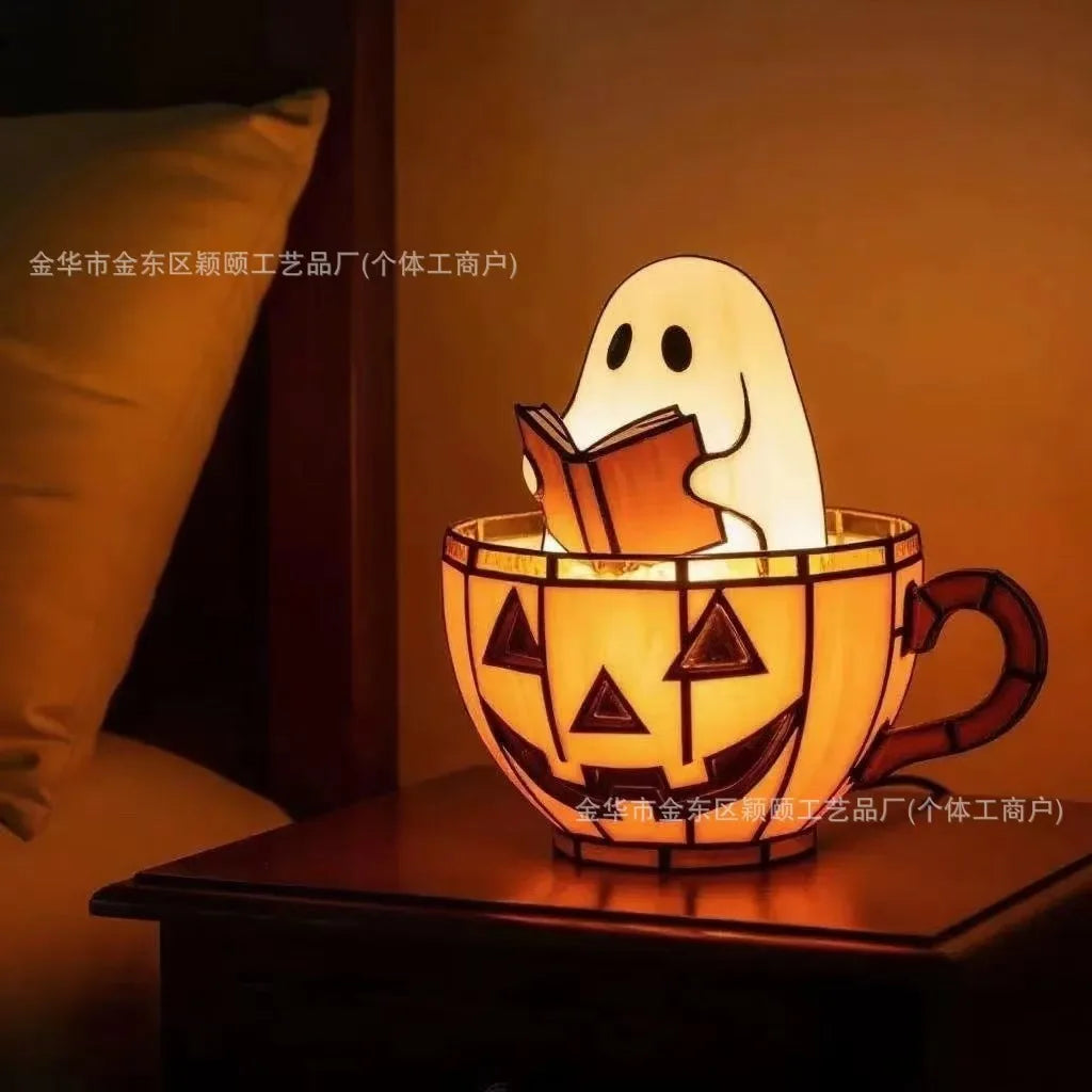 2025 Halloween Ghost Light Reading Book Lamp Adorable Pumpkin Led Light Resin Display Reading Night Light For Book Lover
