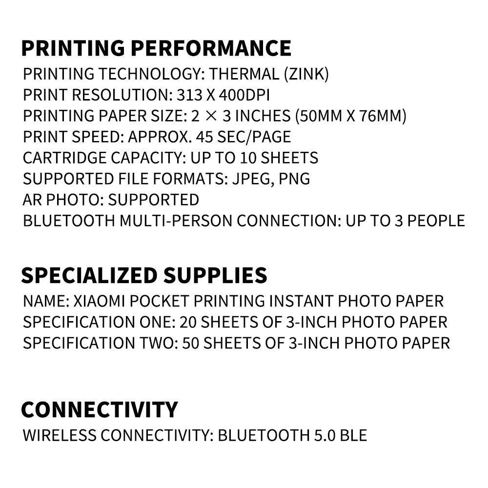 Xiaomi AR Printer 300dpi Portable Photo Mini Pocket With DIY Share 500mAh Picture Printer Pocket Printer Work With Mihome APP